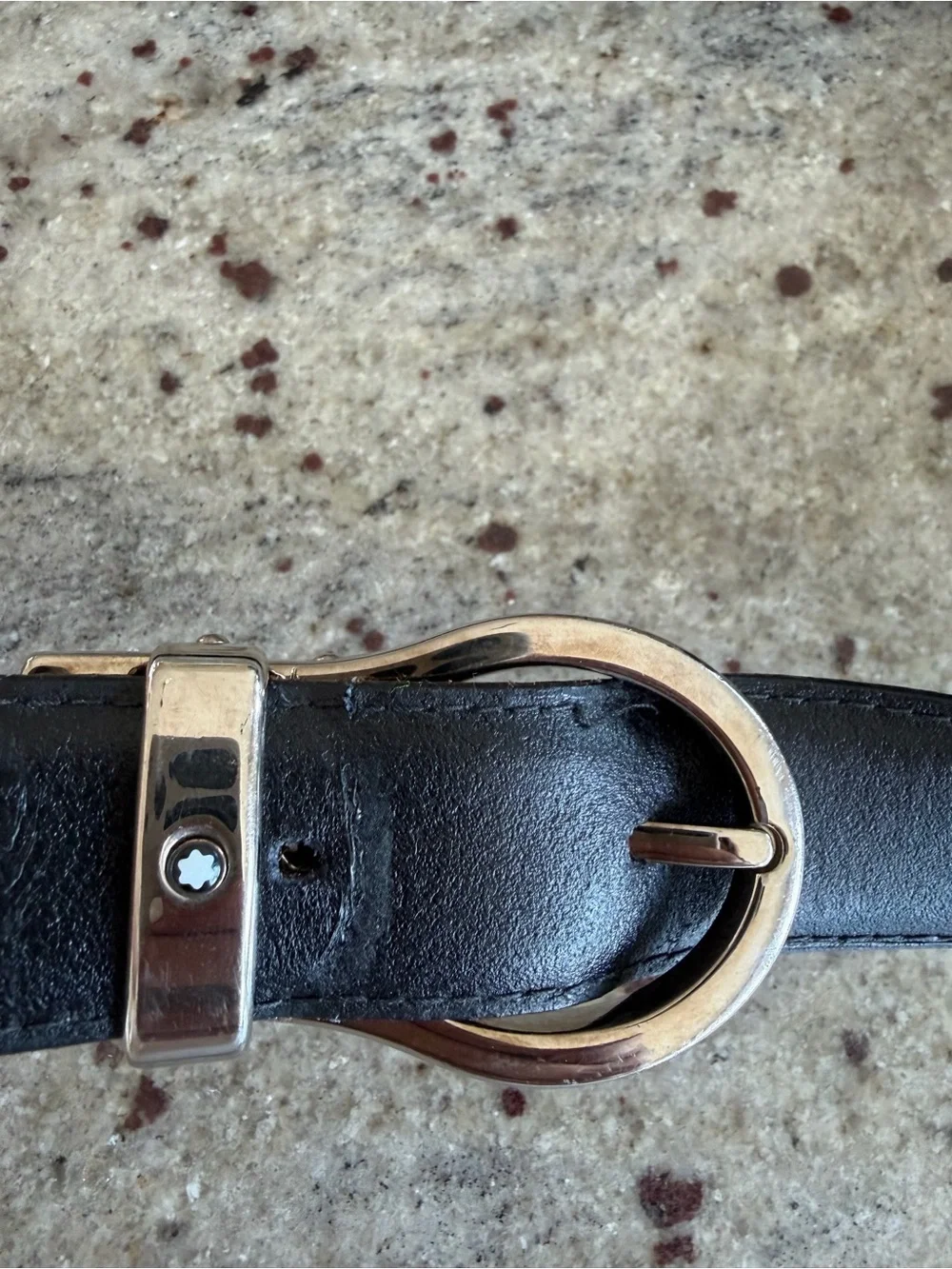 Montblanc Men’s Black Leather Belt Size 36 Silver Buckle